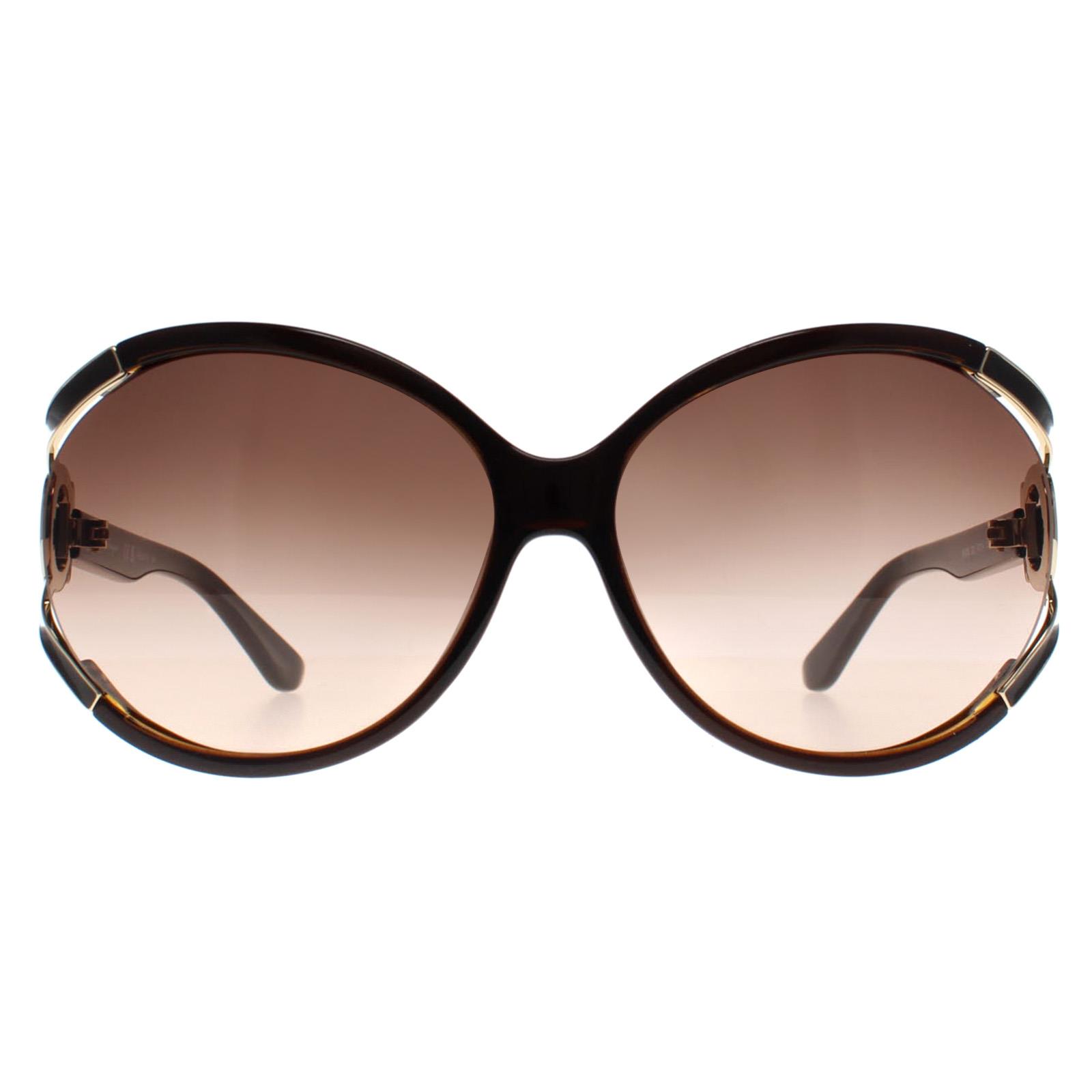 Brown Salvatore Ferragamo Brown Round Dark Brown  Brown Grey Gradient SF600S, Image 1 of 4