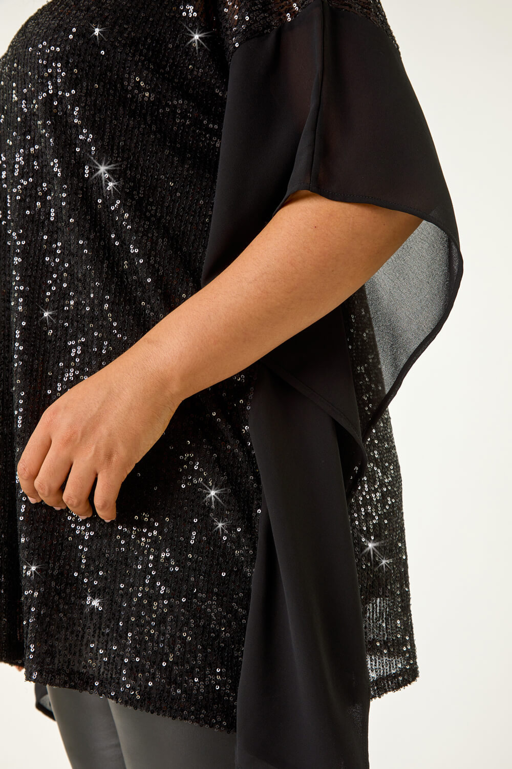 Black Curve Full Sequin Chiffon Overlay Top, Image 6 of 5