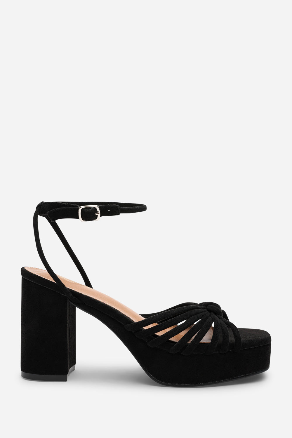 Black 'Delphine' Suede Platform Heels with Twisted Knot Straps, Image 2 of 6