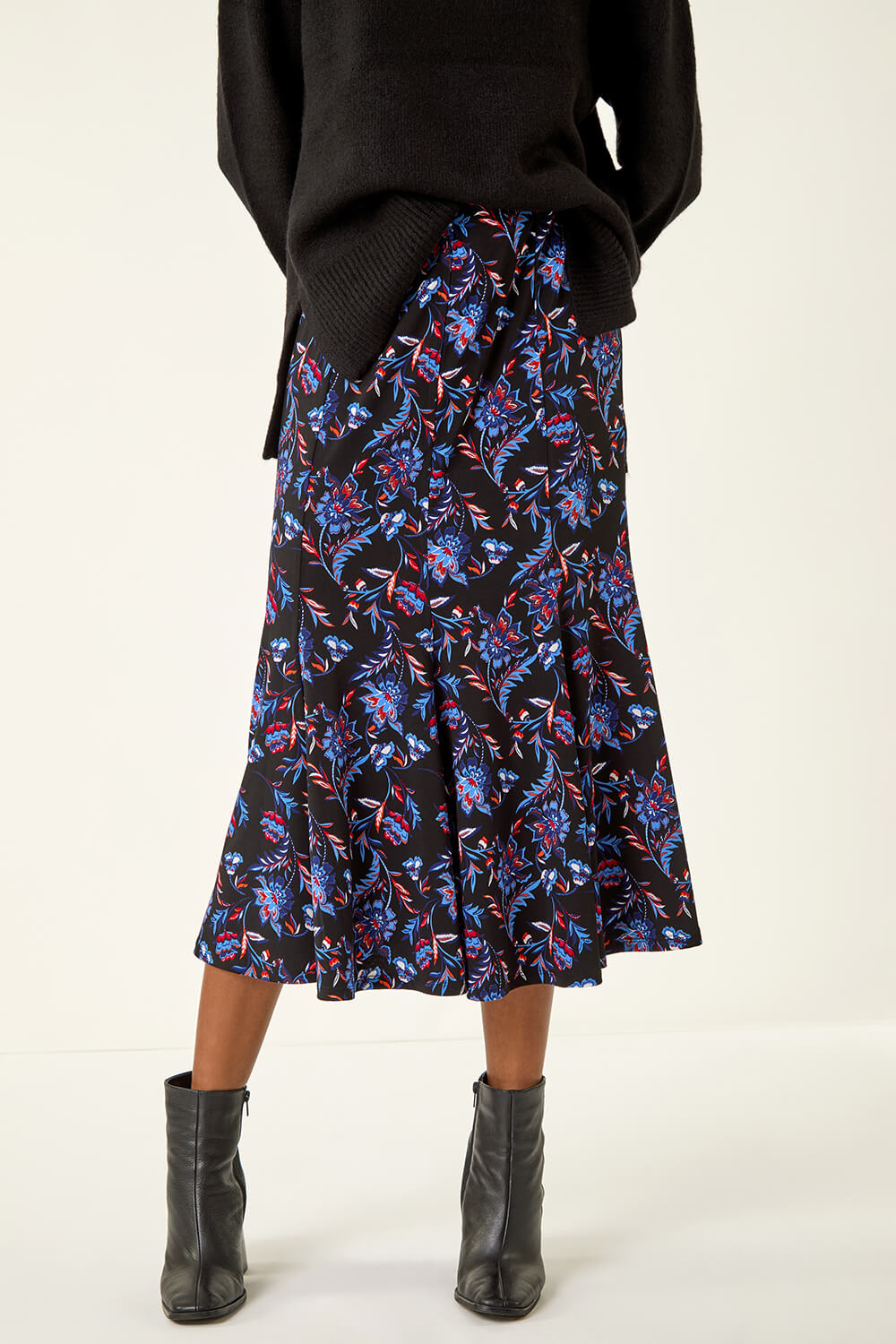 Blue Floral Stretch Midi Skirt, Image 6 of 5