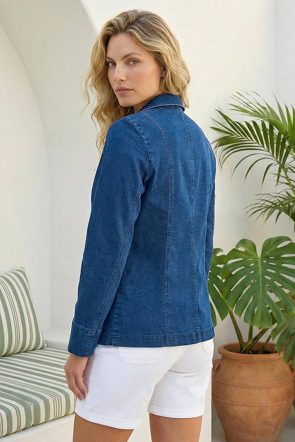 Indigo Denim Collar Stretch Blazer, Image 4 of 4