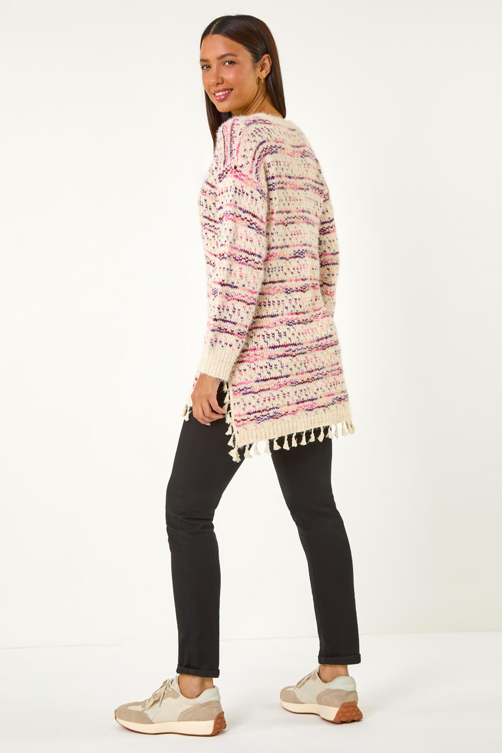 Pink Boucle Fringe Hem Tunic Jumper, Image 4 of 5