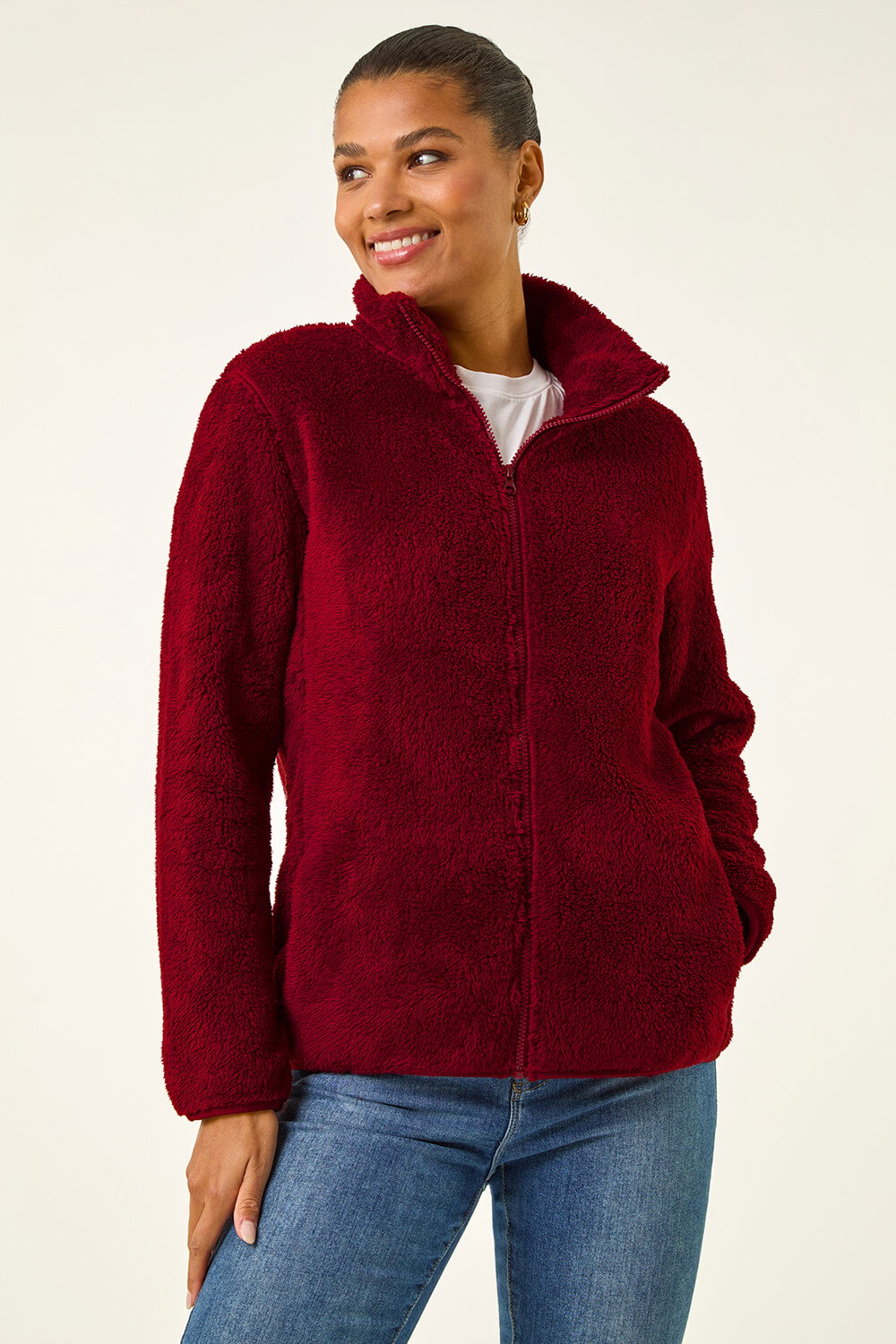 Burgundy Soft Sherpa Fleece Jacket, Image 5 of 5