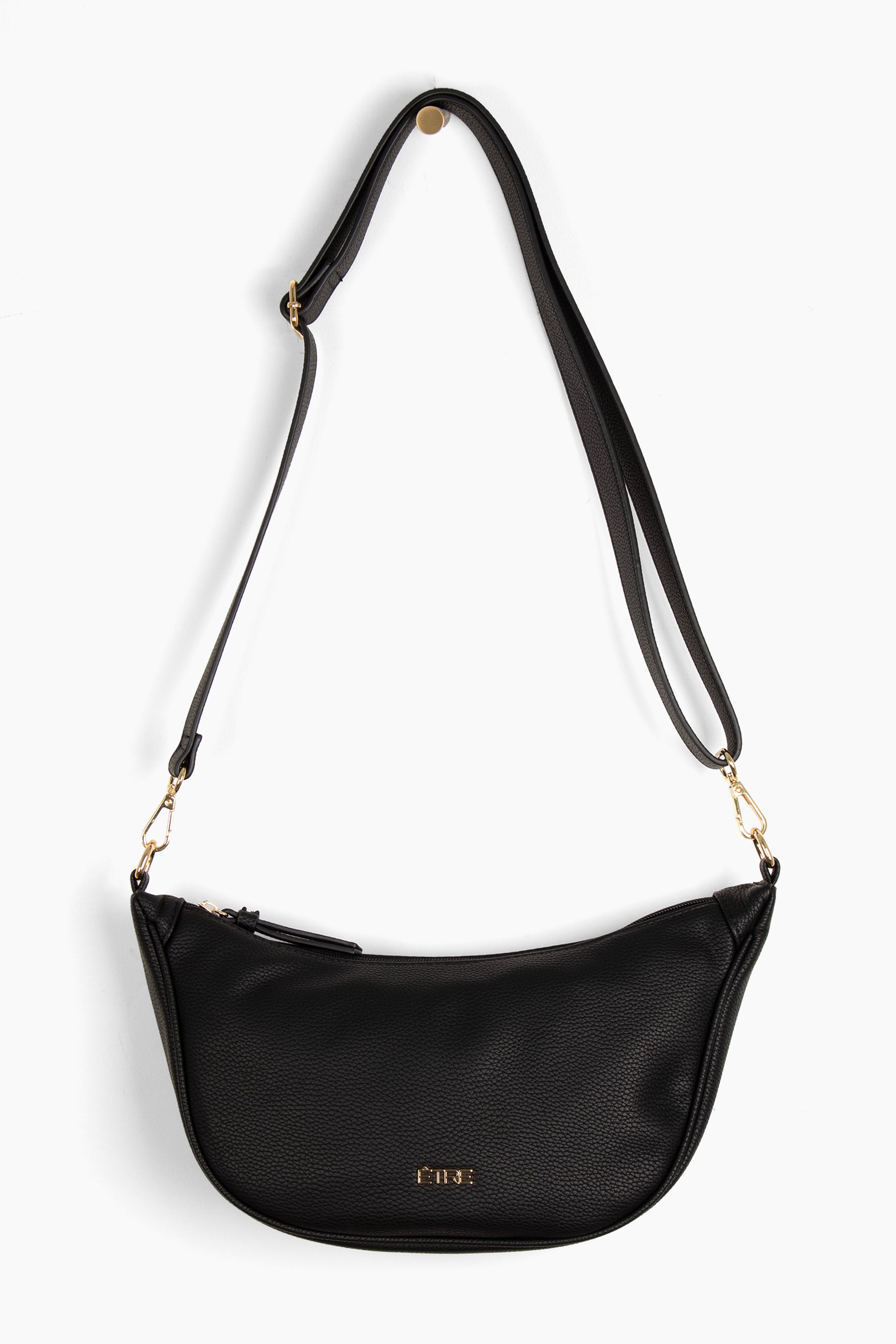 Pink Faux Leather Half Moon Crossbody Bag