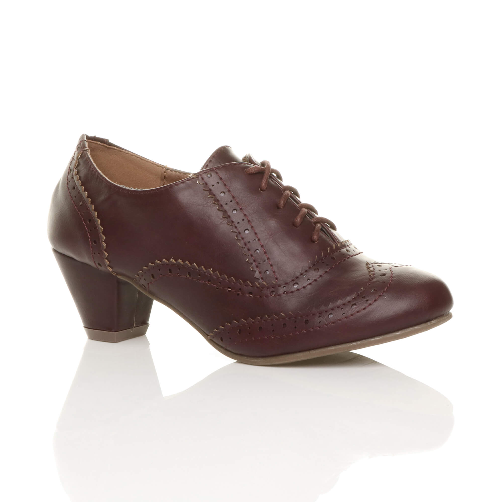 Black Mid Heel Brogue Ankle Boots Shoe Boots