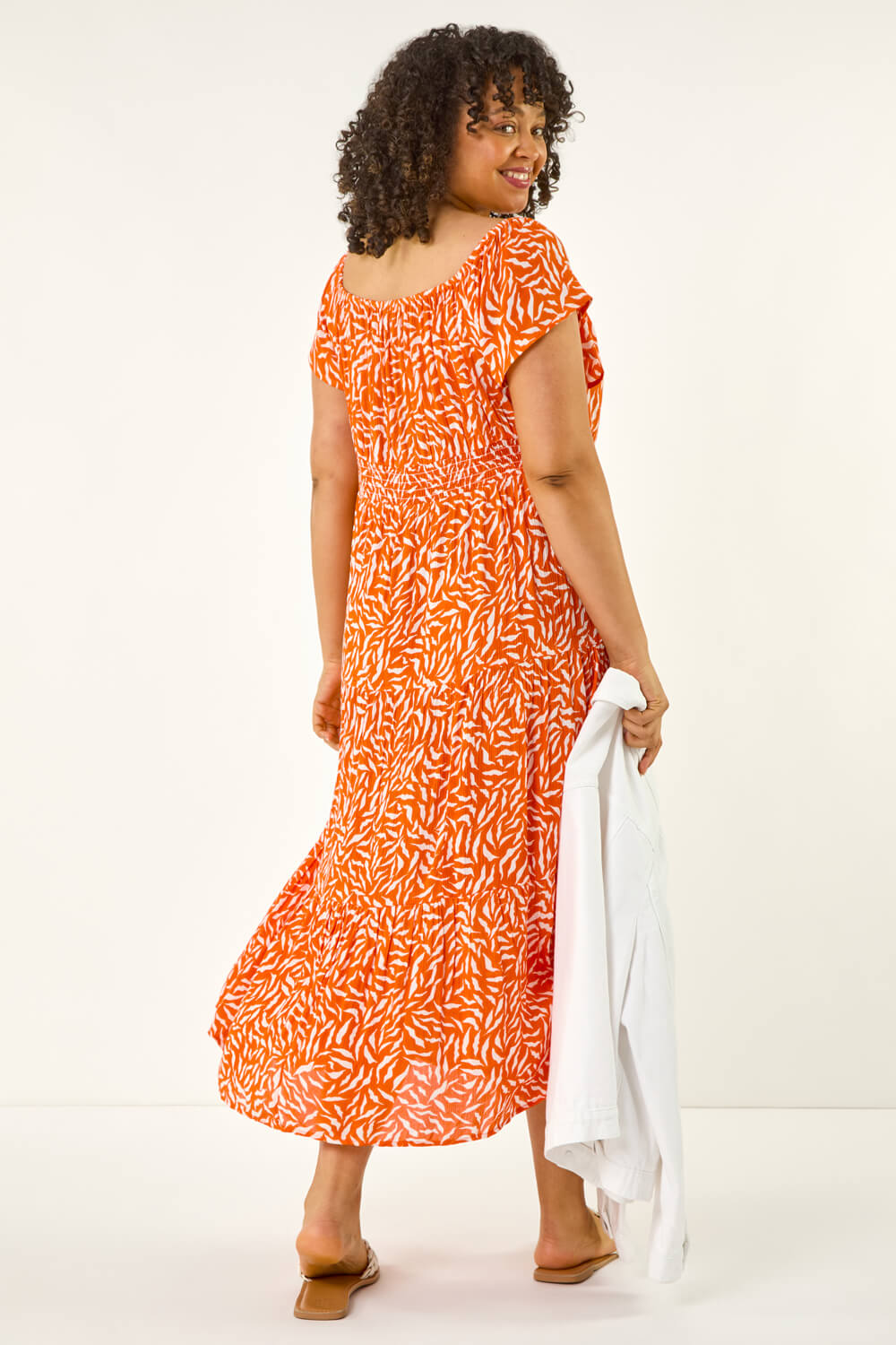 ORANGE Curve Shirred Printed Dress, Image 4 of 5