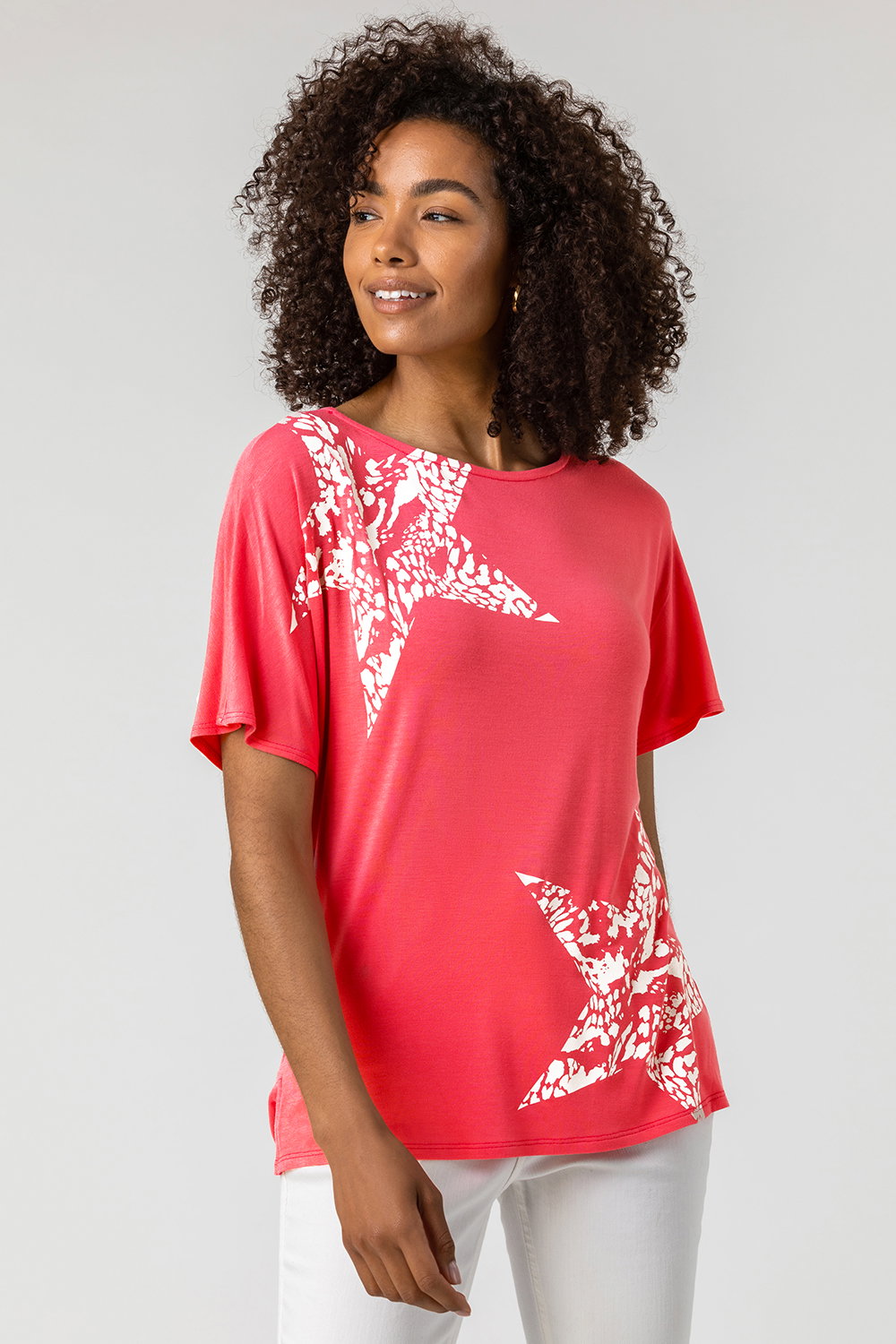 Coral Star Print Lounge T-Shirt, Image 1 of 4