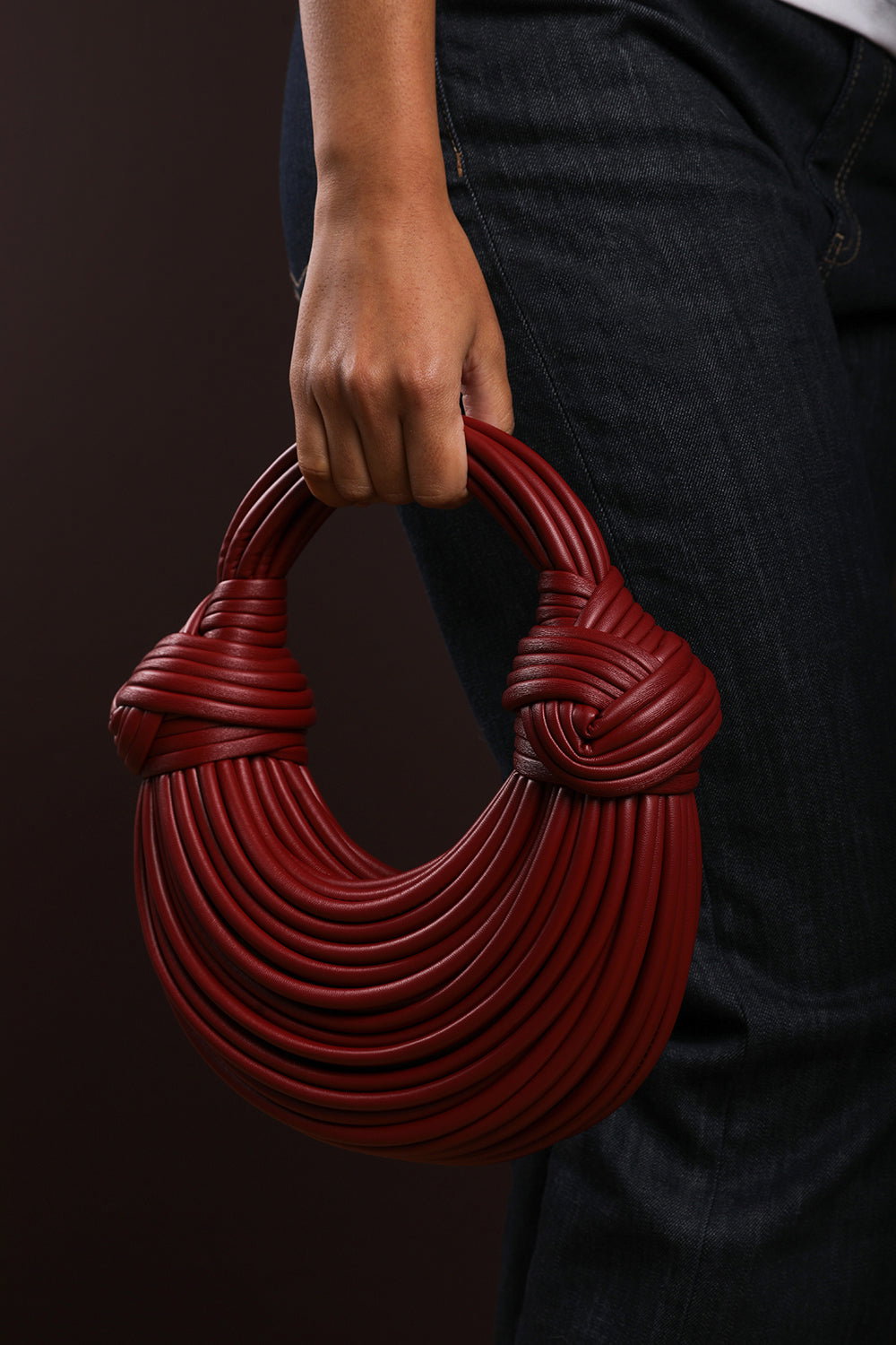 Maroon Blossom Curved Metallic Shoulder Bag, Image 2 of 6