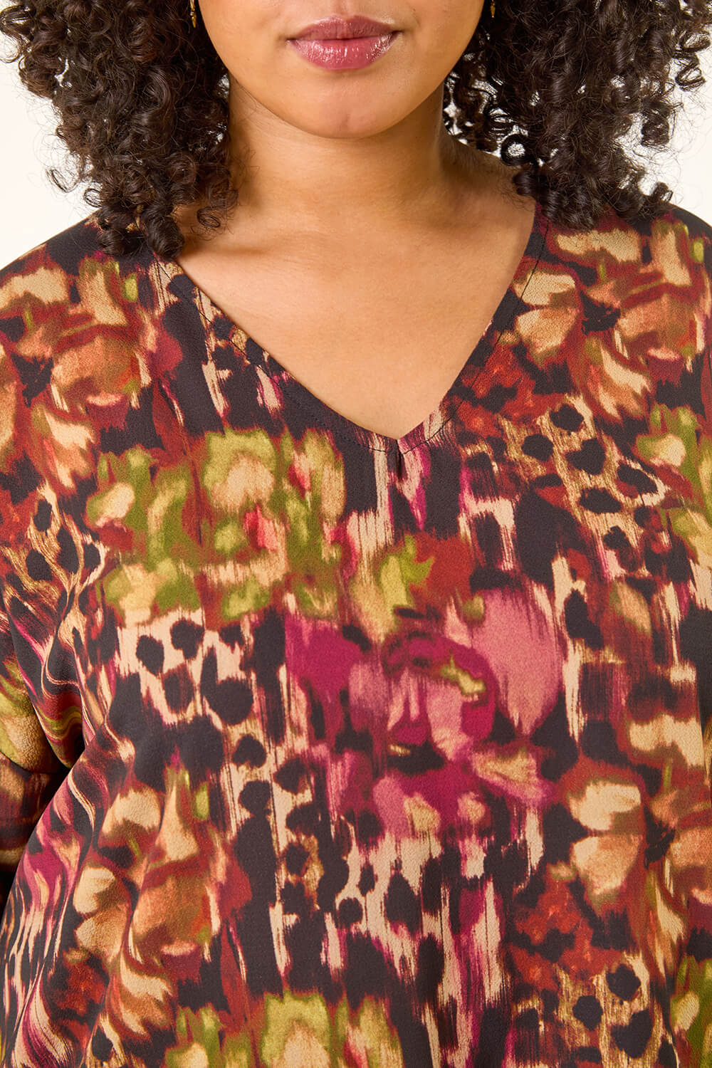 Neutral Curve Animal Print V-Neck Top, Image 6 of 5