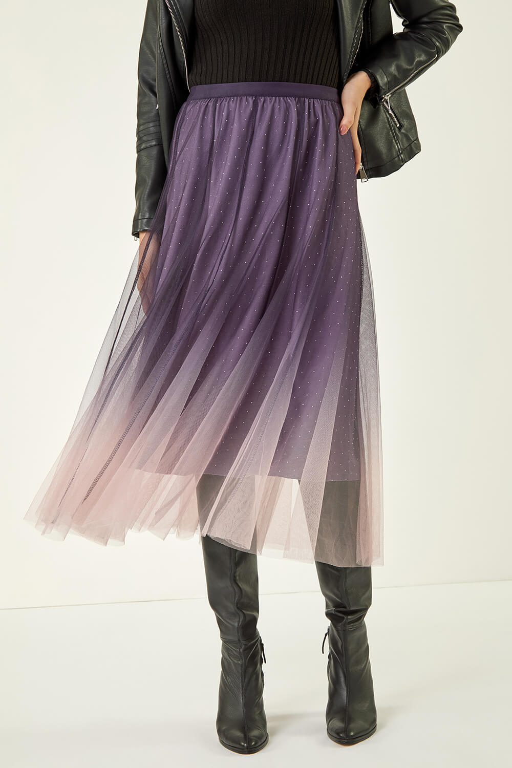 Pink Ombre Dip Dye Mesh Layered Skirt, Image 1 of 7