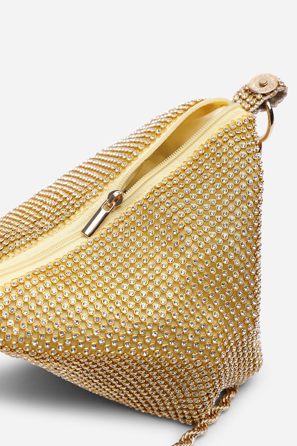 Gold Lore Diamante Pouch Bag with Chain Detail Handle, Image 5 of 6