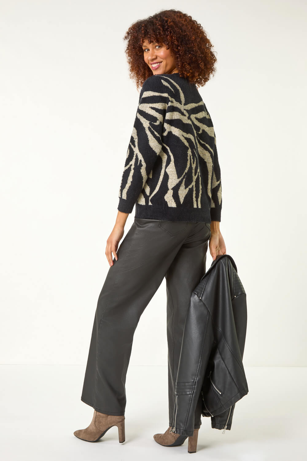 Black Animal Print Knitted Jumper, Image 5 of 5