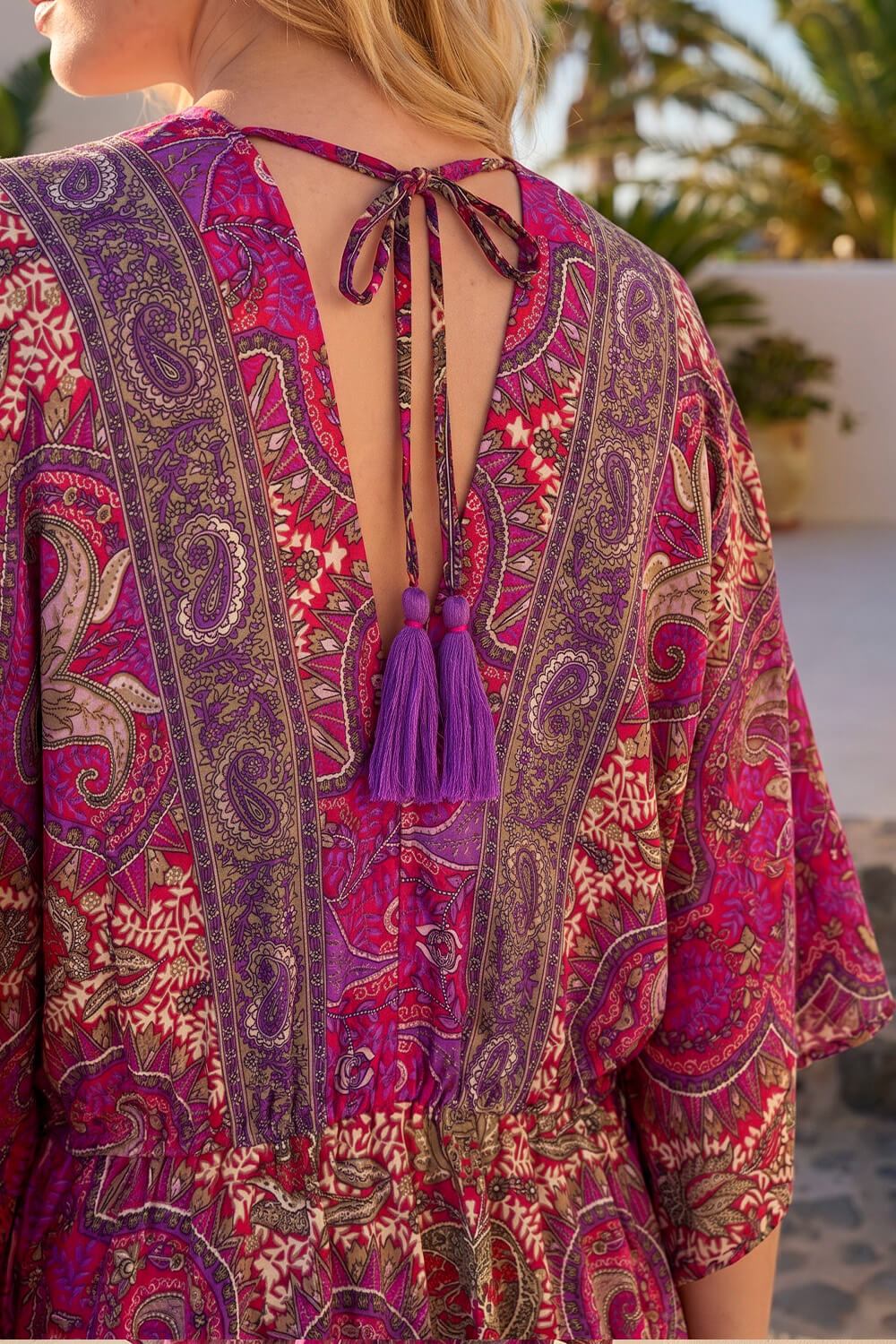Fuchsia Paisley Print Boho Maxi Dress, Image 5 of 4