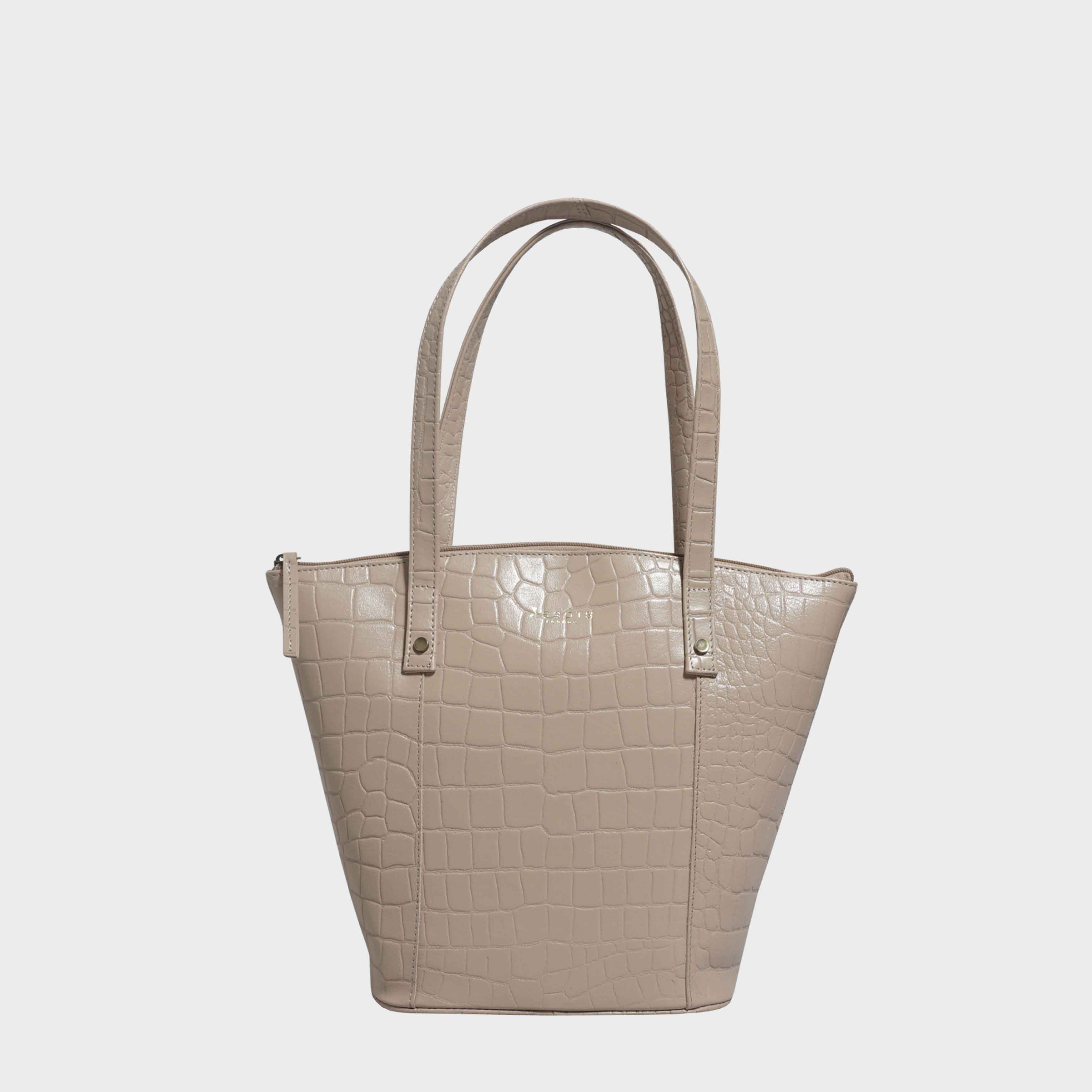Natural 'MELANIE' Croc Real Leather Unlined Bucket Bag, Image 1 of 1
