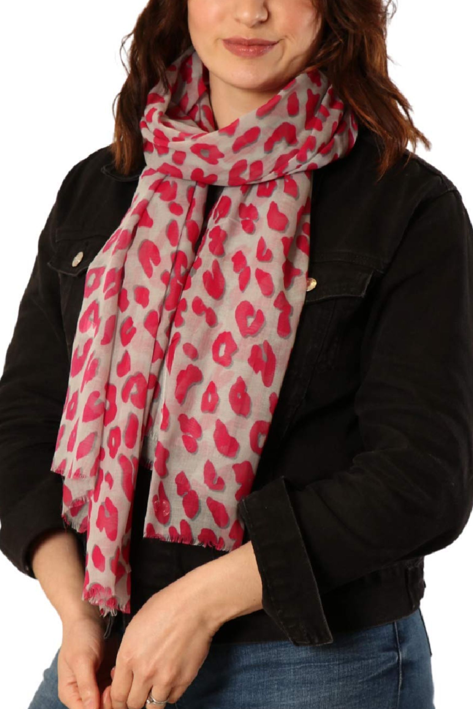 Fuchsia Bold Leopard Print Lightweight Scarf, Image 1 of 4