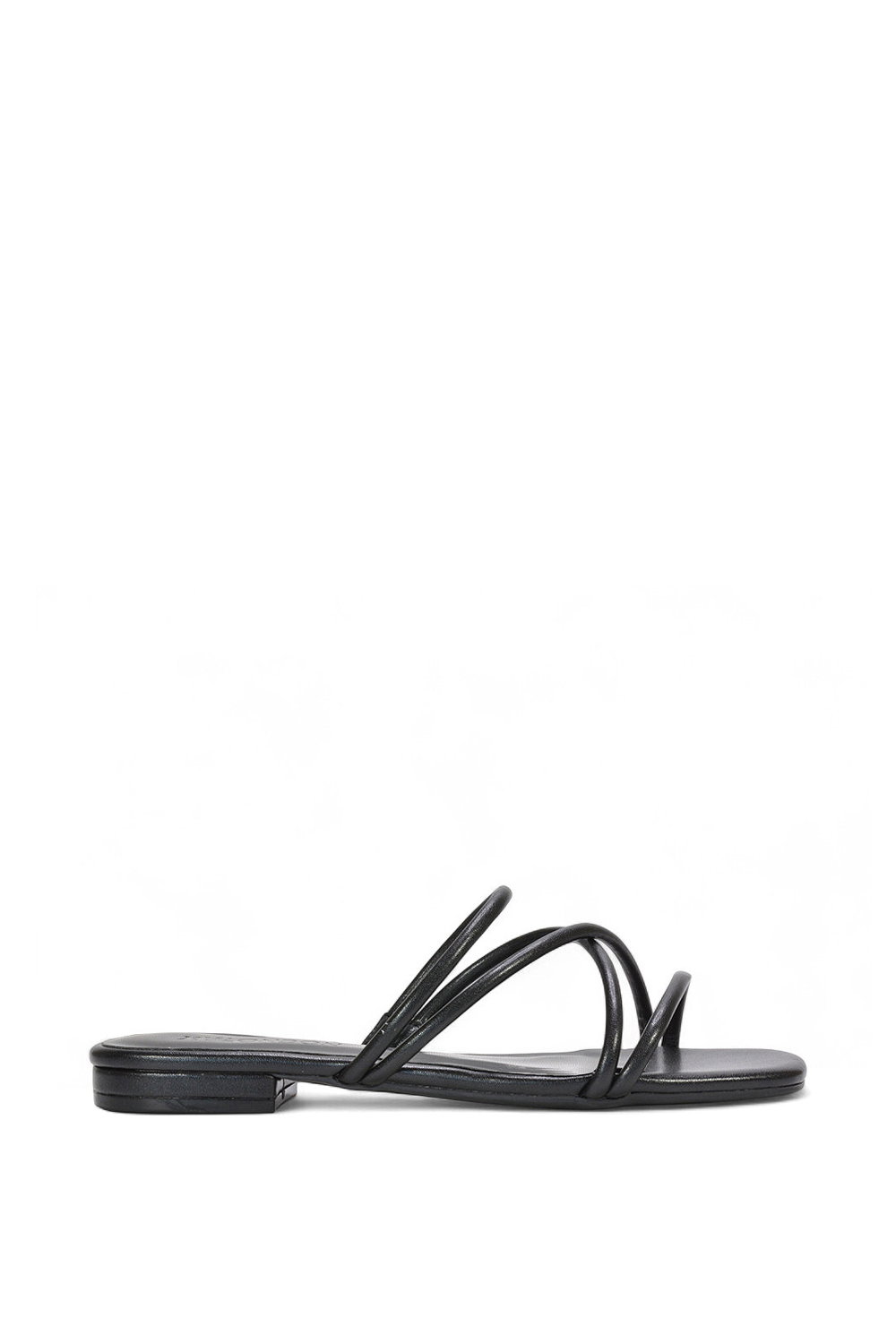 Black 'Suzzie' Strappy Flat Slip On Square Toe Slider Mule Sandals