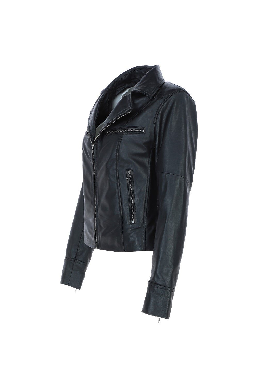 Black 'Eva' Leather Biker Style Jacket Women Coat, Image 3 of 5