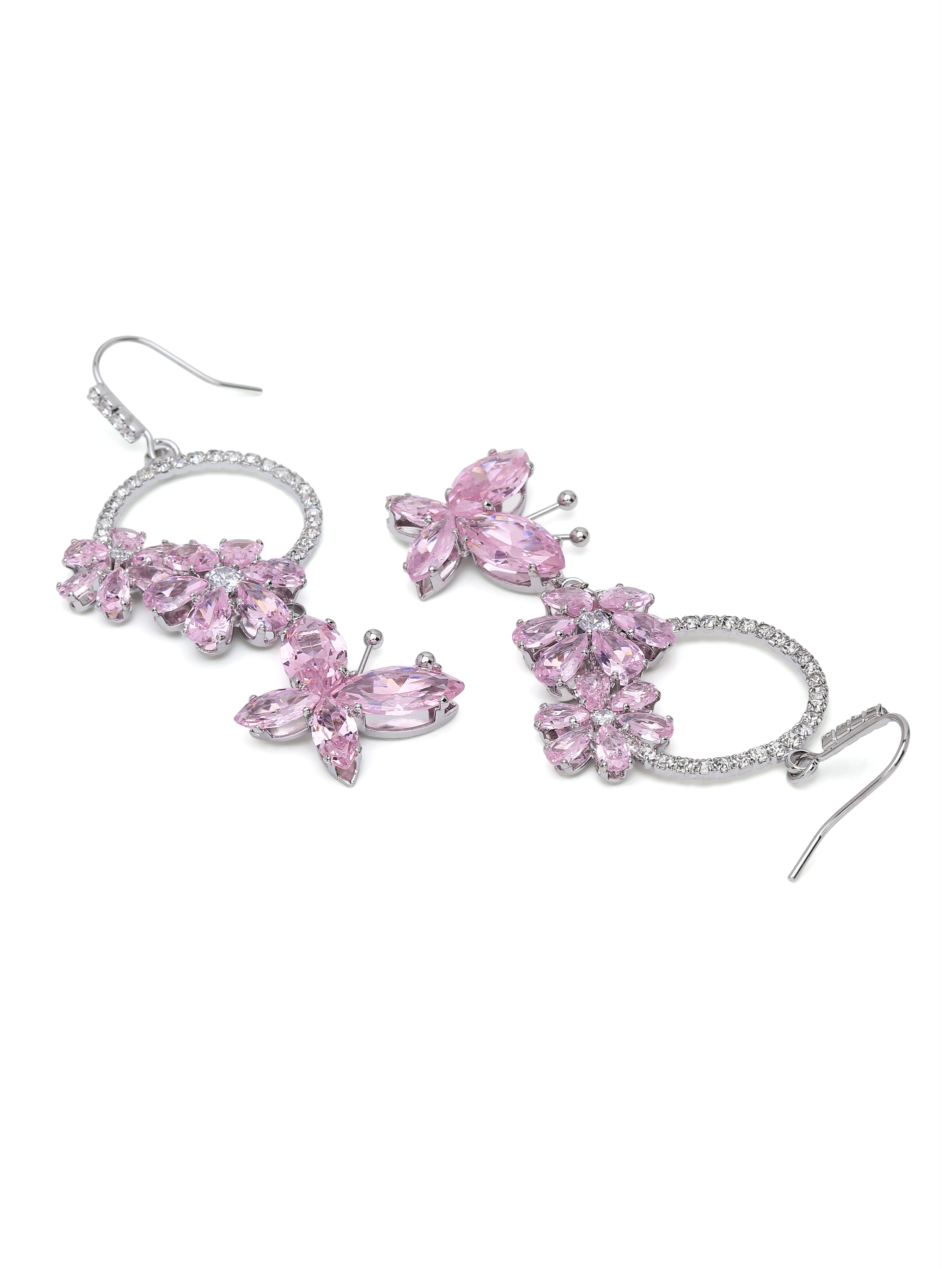 Light Pink Butterfly Wreath Drop Earrings, Image 2 of 3