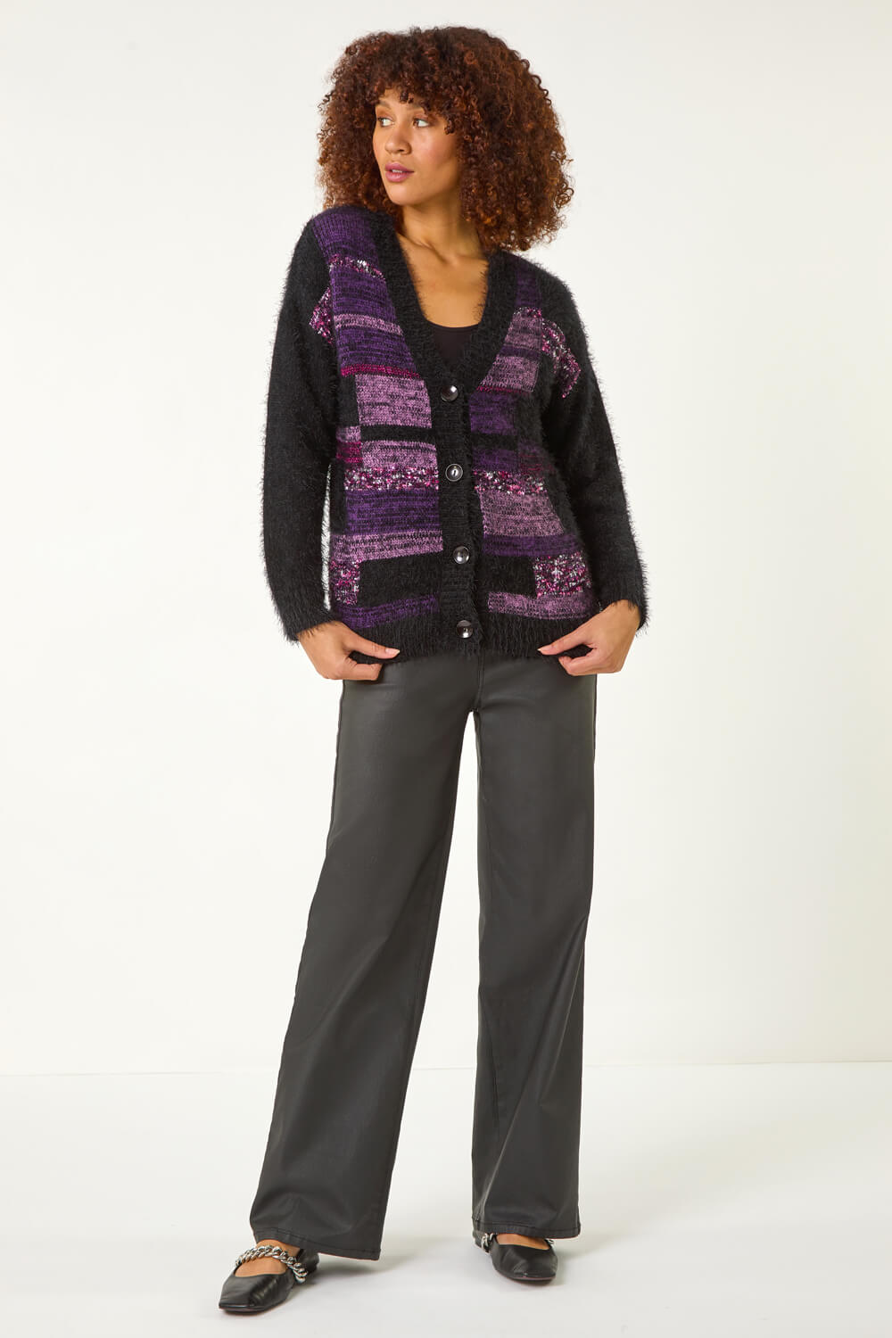 Purple Colour Block Fluffy Knit Jumper, Image 4 of 5