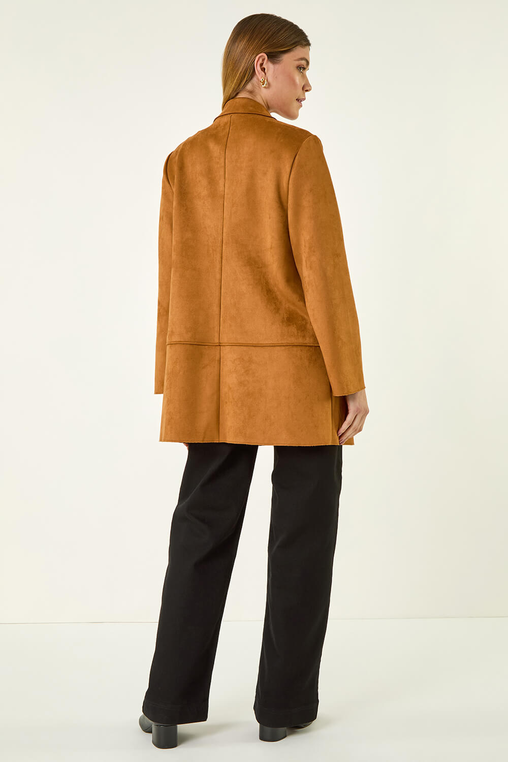 Tan Faux Suede Longline Jacket, Image 4 of 5