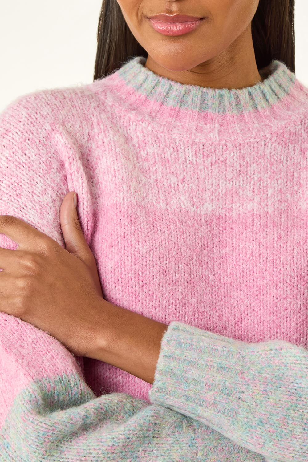 Light Pink Colour Block Knit Jumper, Image 6 of 5