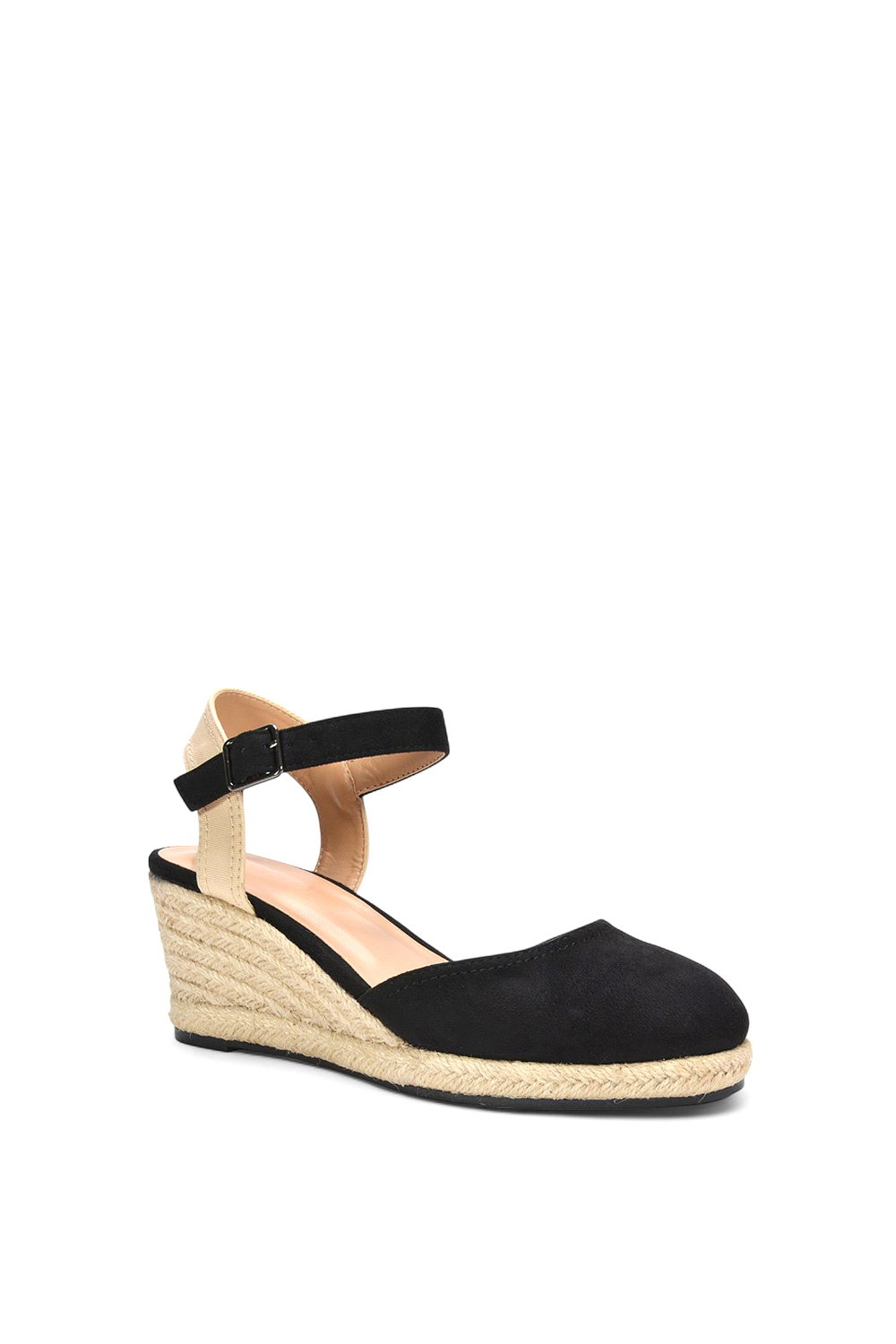 Black 'Joey' Closed Toe Ankle Strap Espadrille Wedge Platform Shoes, Image 2 of 6