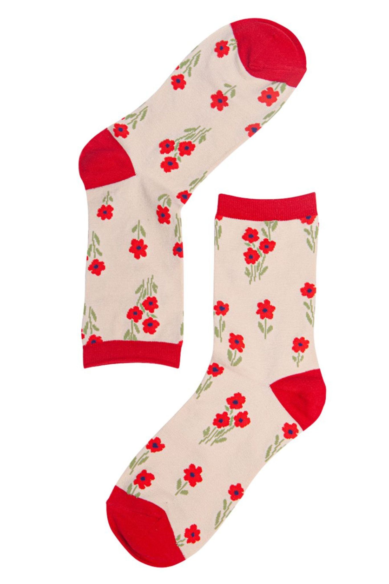 Red Ditsy Floral Bamboo Socks, Image 2 of 2