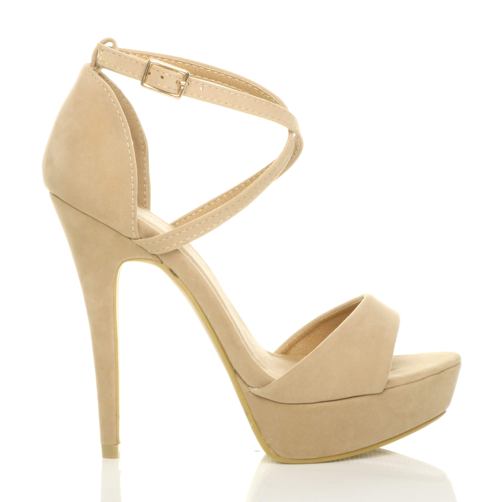 Natural AJVANI Natural High Heel Crossed Straps Platform Sandals, Image 2 of 6