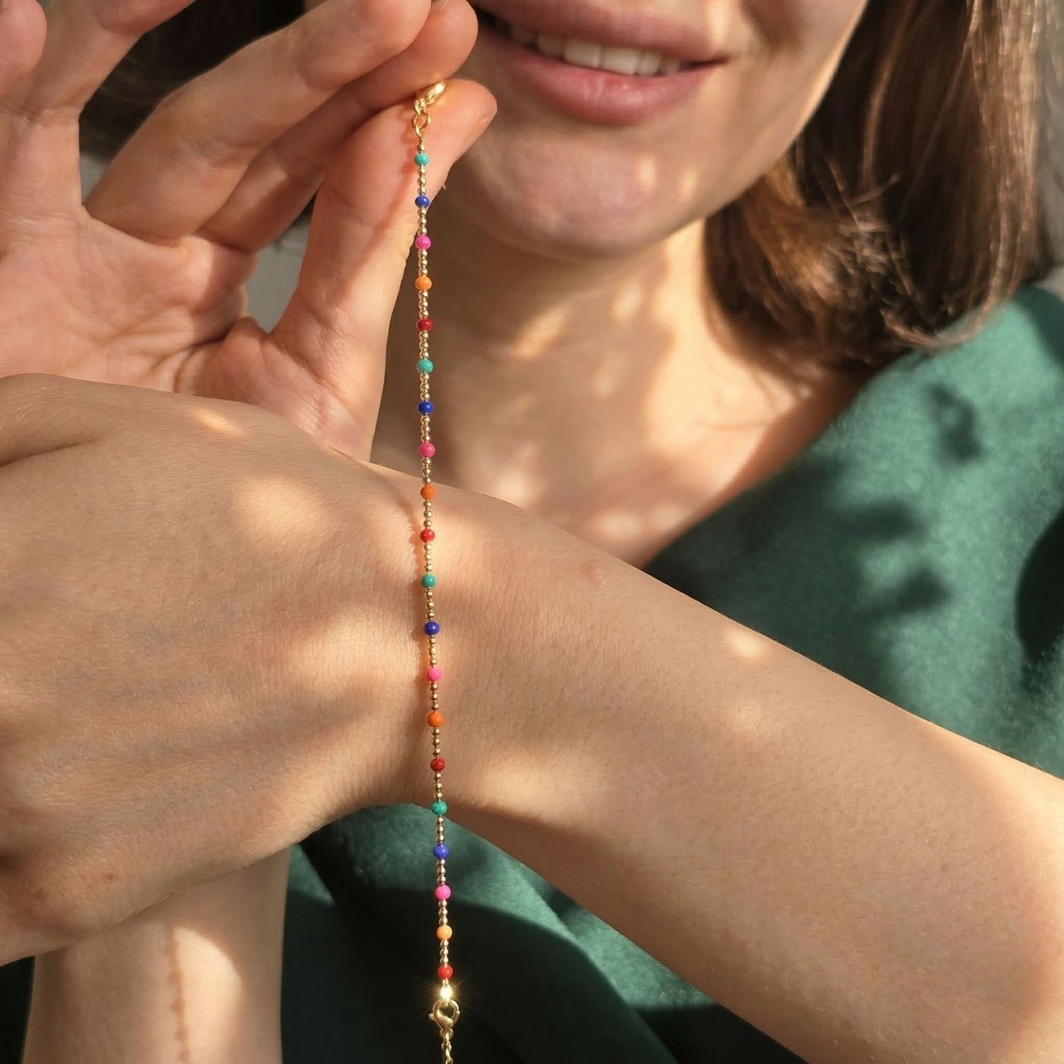 Gold Gold Plated Carnival Multi Coloured Beaded Bracelet, Image 3 of 4