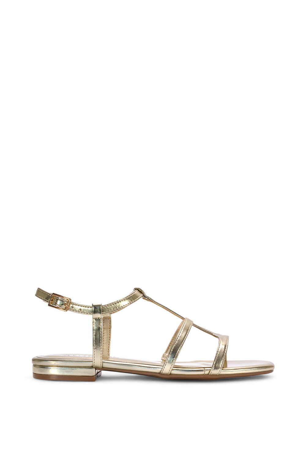 Gold XY LONDON Gold 'Danielle' Flat Strappy Caged Square Toe Sandals With Buckle, Image 1 of 6