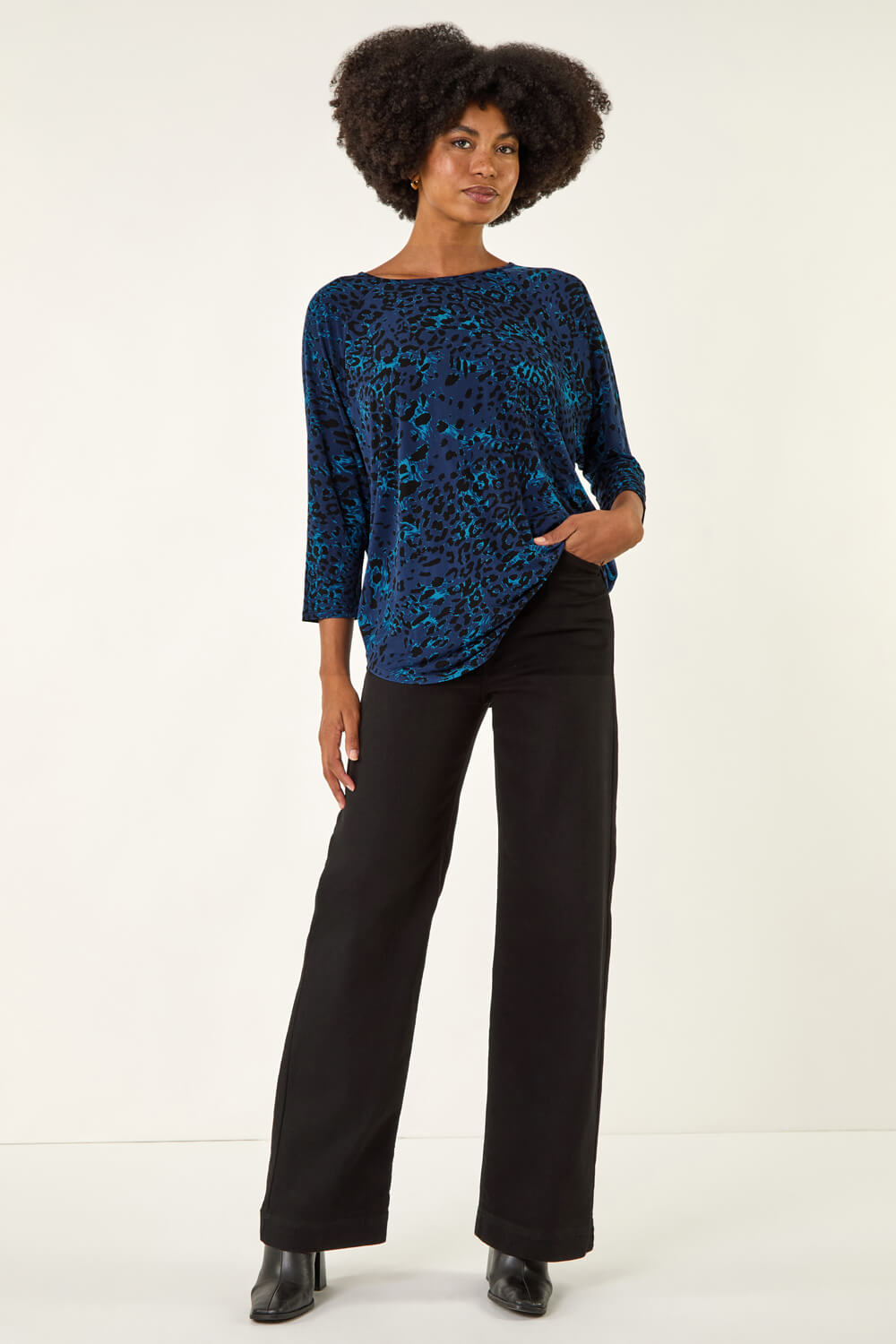Blue Animal Print Stretch Top, Image 3 of 5