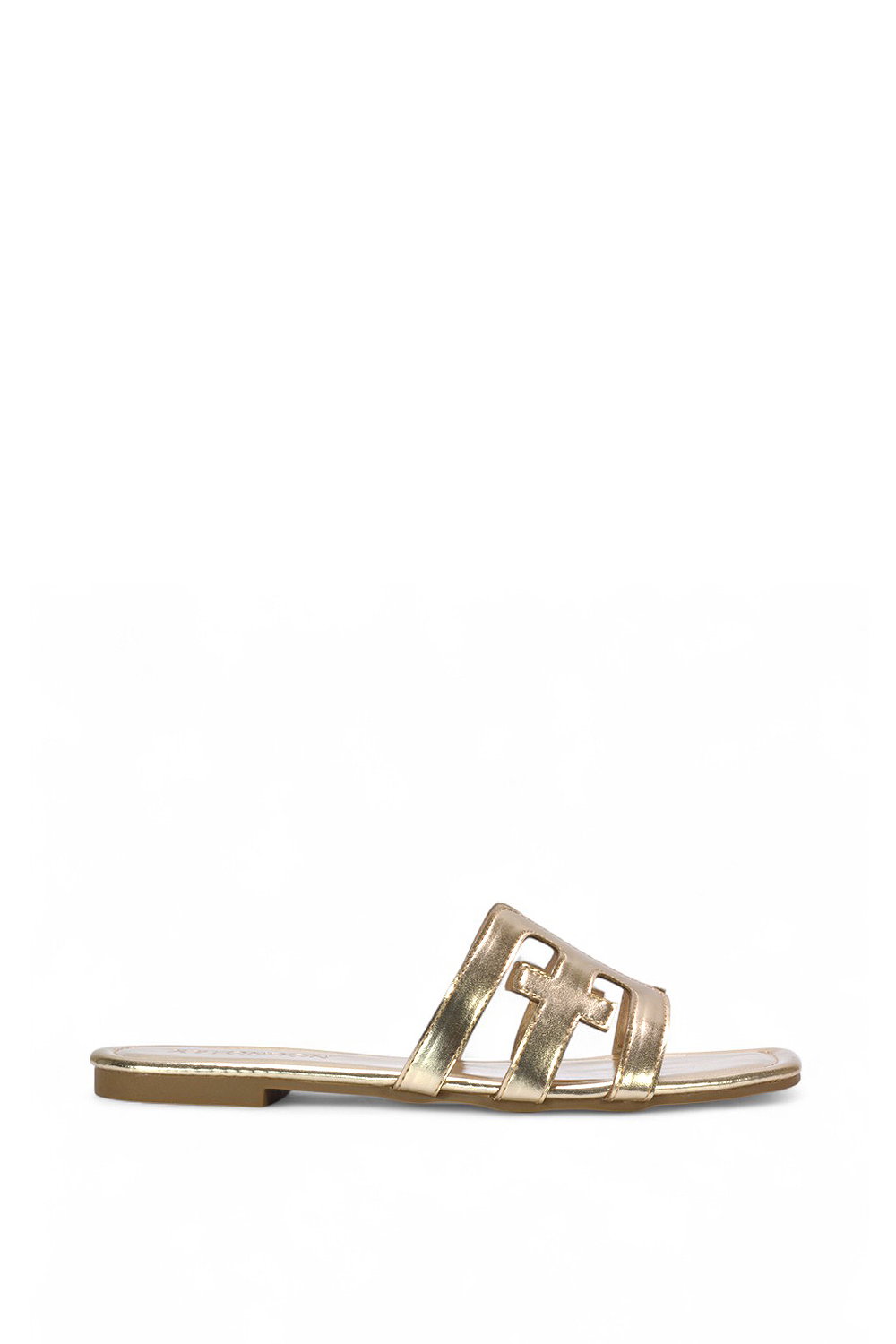 Black 'Ellie' Square Toe Cut Out Strap Flat Sandal Slides