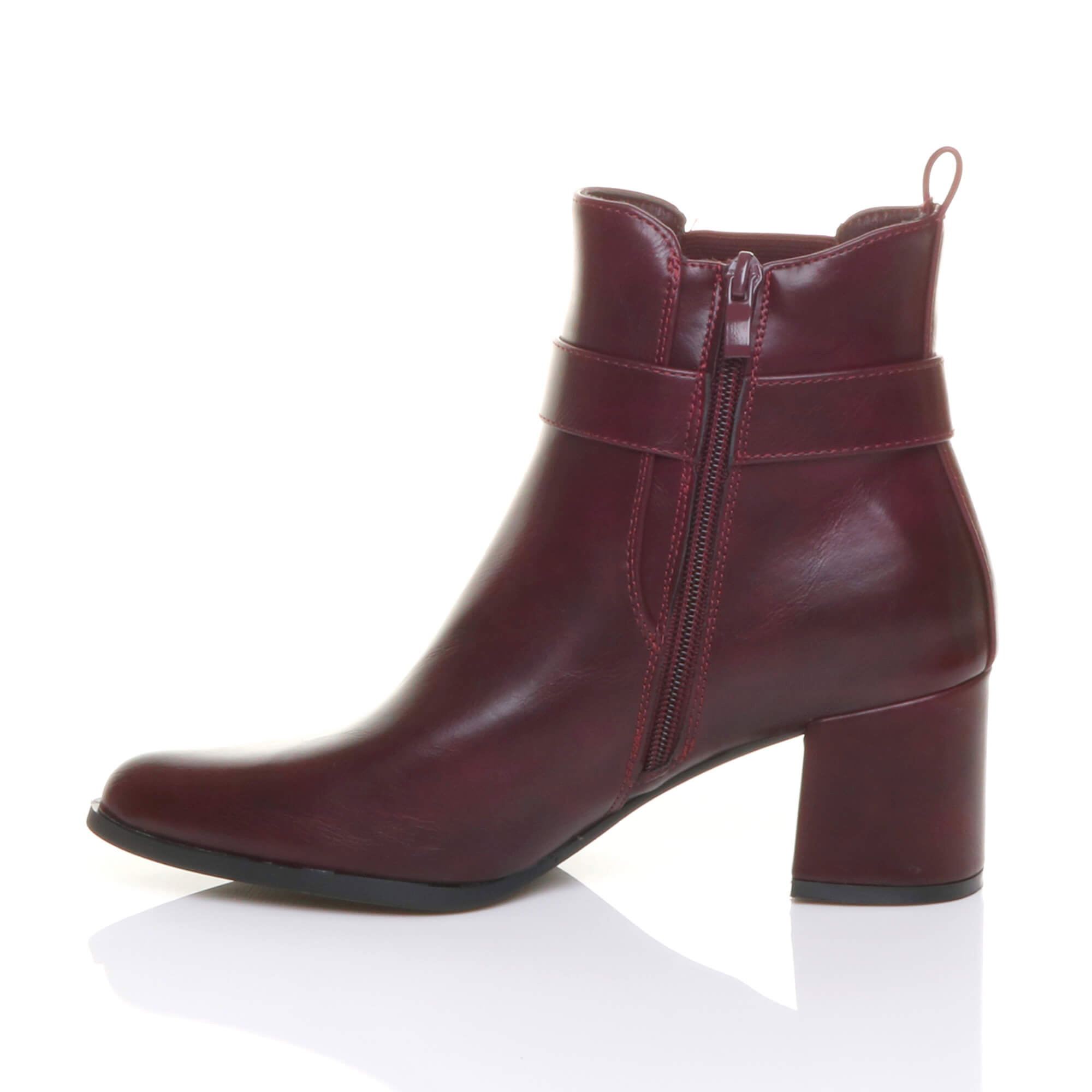 Burgundy Mid Heel Pointed Toe Smart Casual Chelsea Ankle Boots, Image 3 of 4