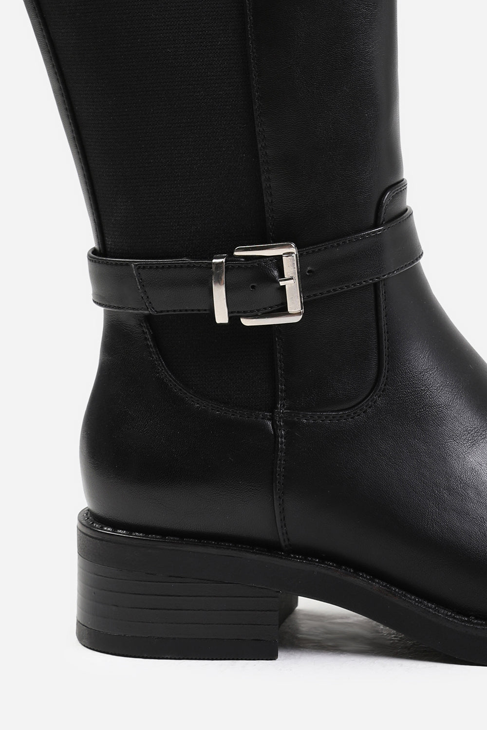 Black 'Bode' Knee High Boots With Buckle Detail, Image 3 of 4