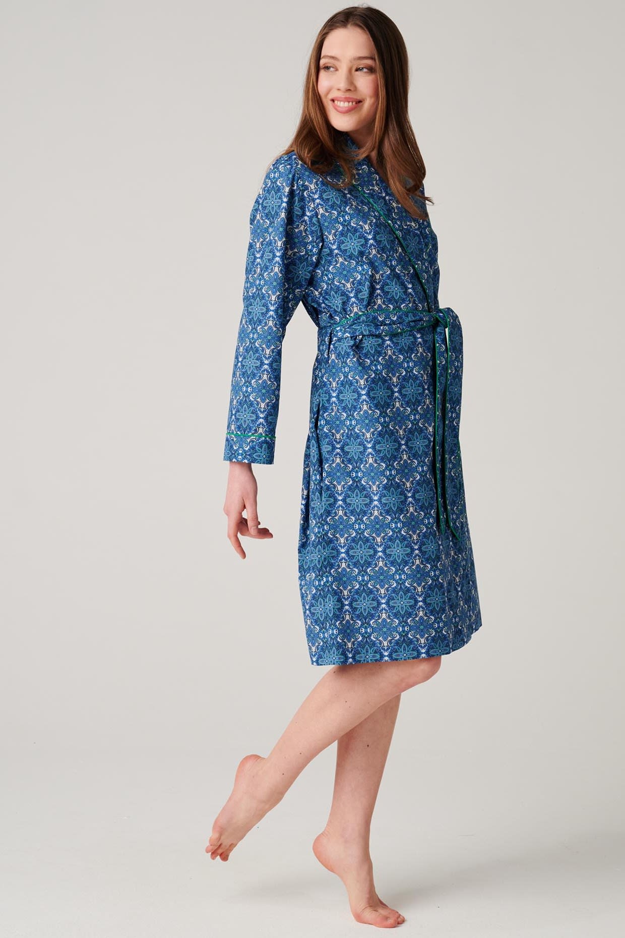 Royal Blue British Boxers Royal Blue "Marrakesh" Paisley Crisp Cotton Mid-Length Dressing Gown, Image 3 of 4
