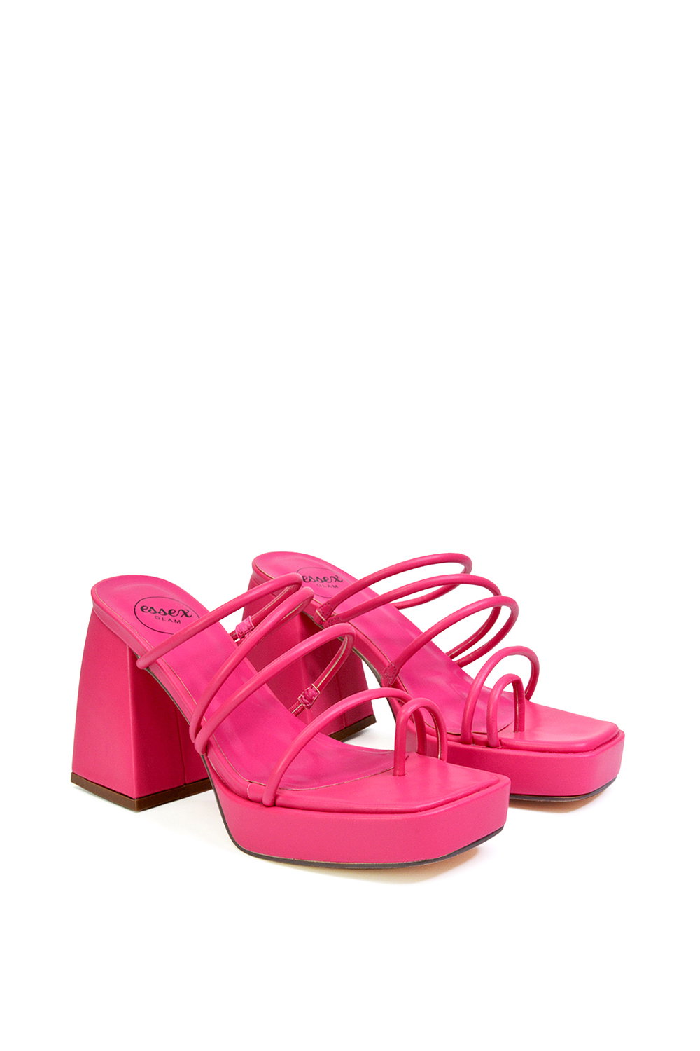 Fuchsia XY LONDON Fuchsia 'Colt' Strappy Square Toe High Block Heel Platform Mule Sandals, Image 4 of 5