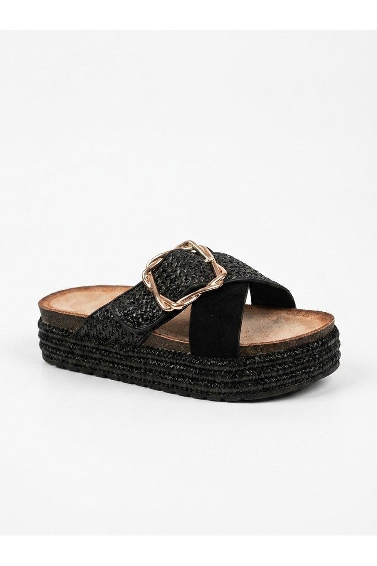 Black Lucia Womens Woven Buckle Platform Sandals, Image 5 of 5