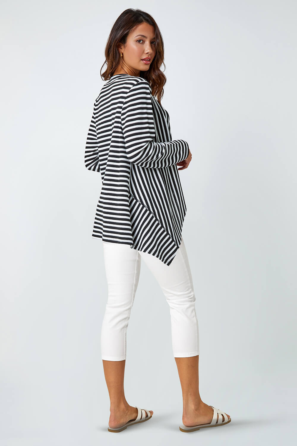 Black Stripe Cardigan & Lace Vest Stretch Top, Image 4 of 5