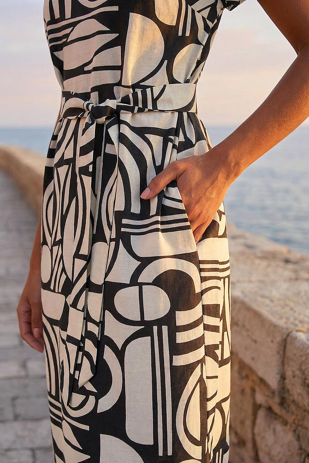 Ivory Geometric Textured Midi Dress, Image 5 of 4