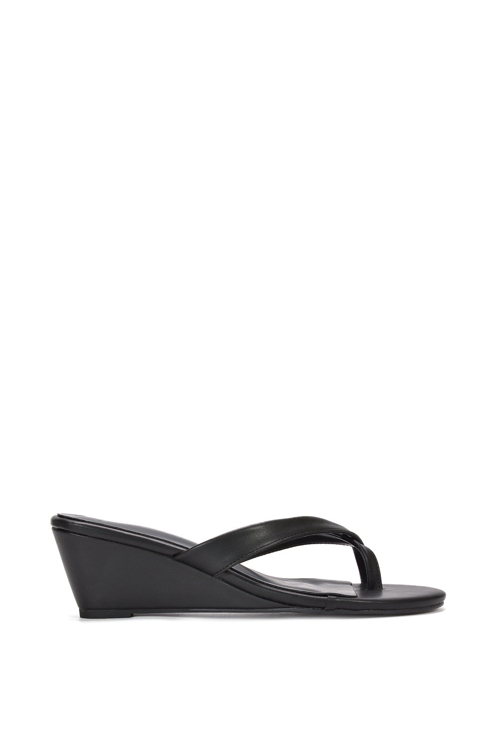 Black 'Rosa' Mid Wedge Heel Sandal Mules With Toe Post, Image 1 of 6