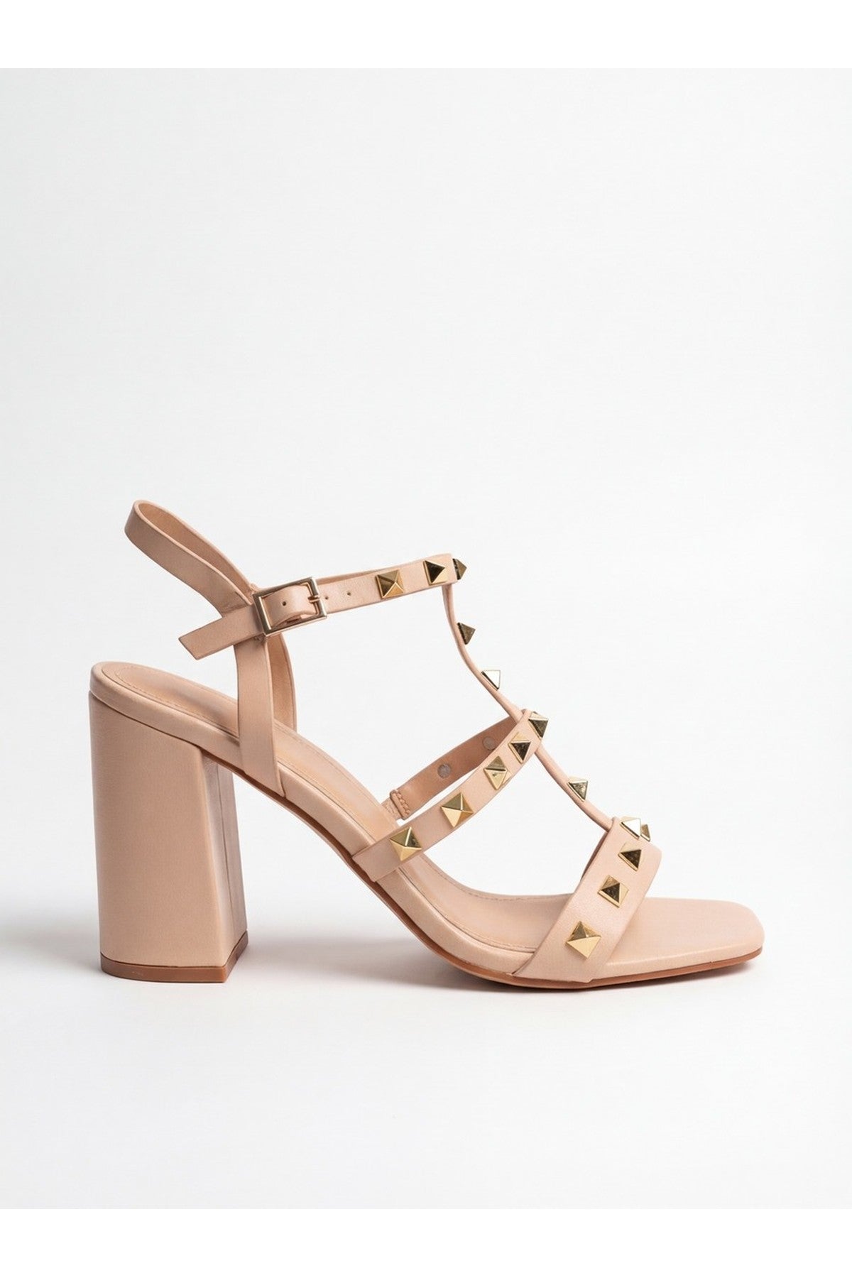 Neutral iKrush Neutral Ivy Womens Studded T-Bar Block Heel Sandals, Image 5 of 7