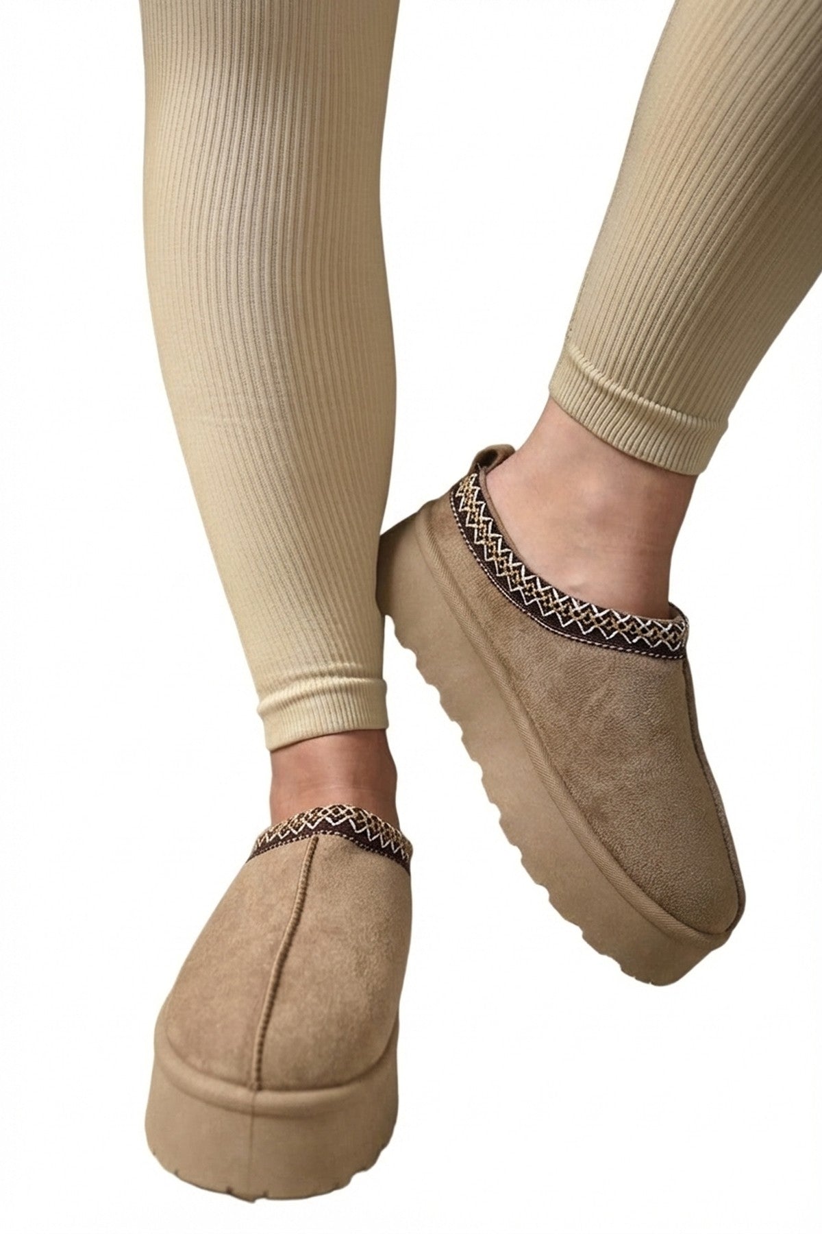 Camel iKrush Camel Jolene Aztec Detail Low Ankle Platform Slipper Boots, Image 4 of 8