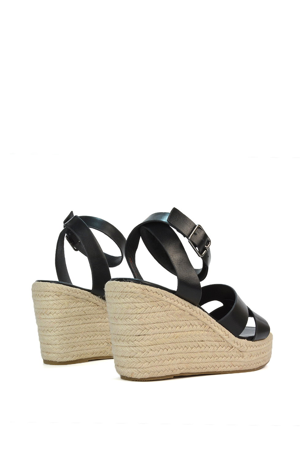 Black 'Kala' Espadrille Strappy Platform Wedge Heel Sandals With Ankle Strap, Image 6 of 6