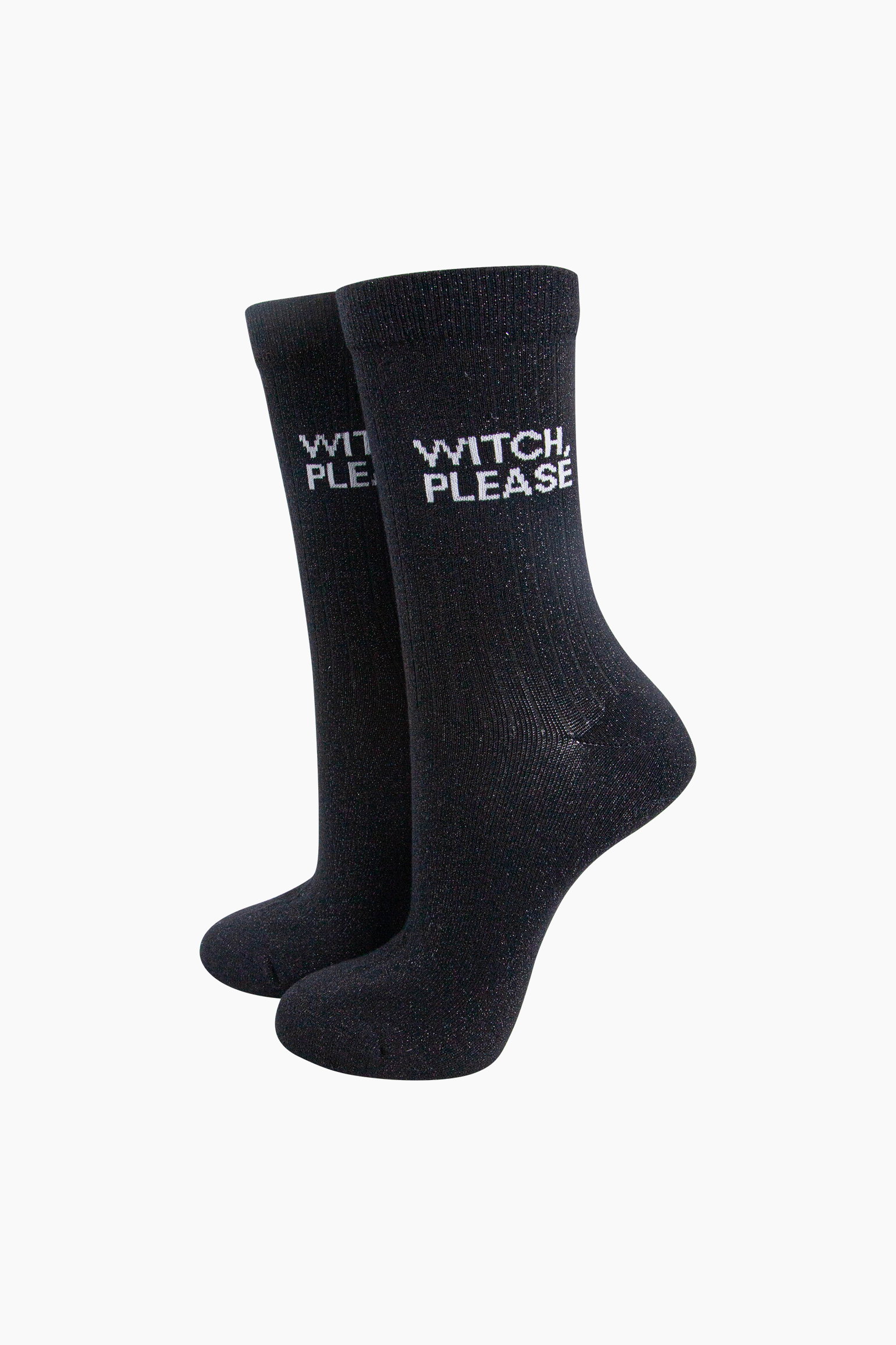 Black Witch Please Combed Cotton Glitter Socks, Image 1 of 4