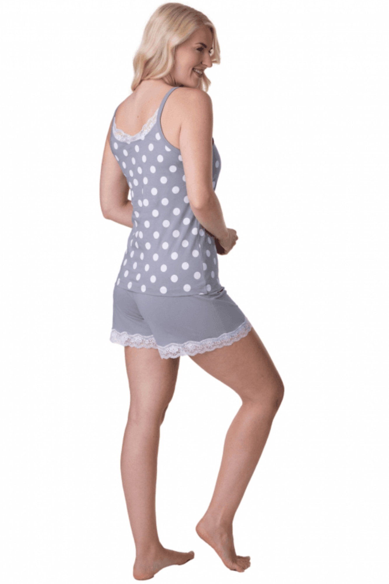 Grey Camille Lingerie Grey 100% Cotton Spot Printed Sleeveless Top Pyjama, Image 4 of 5