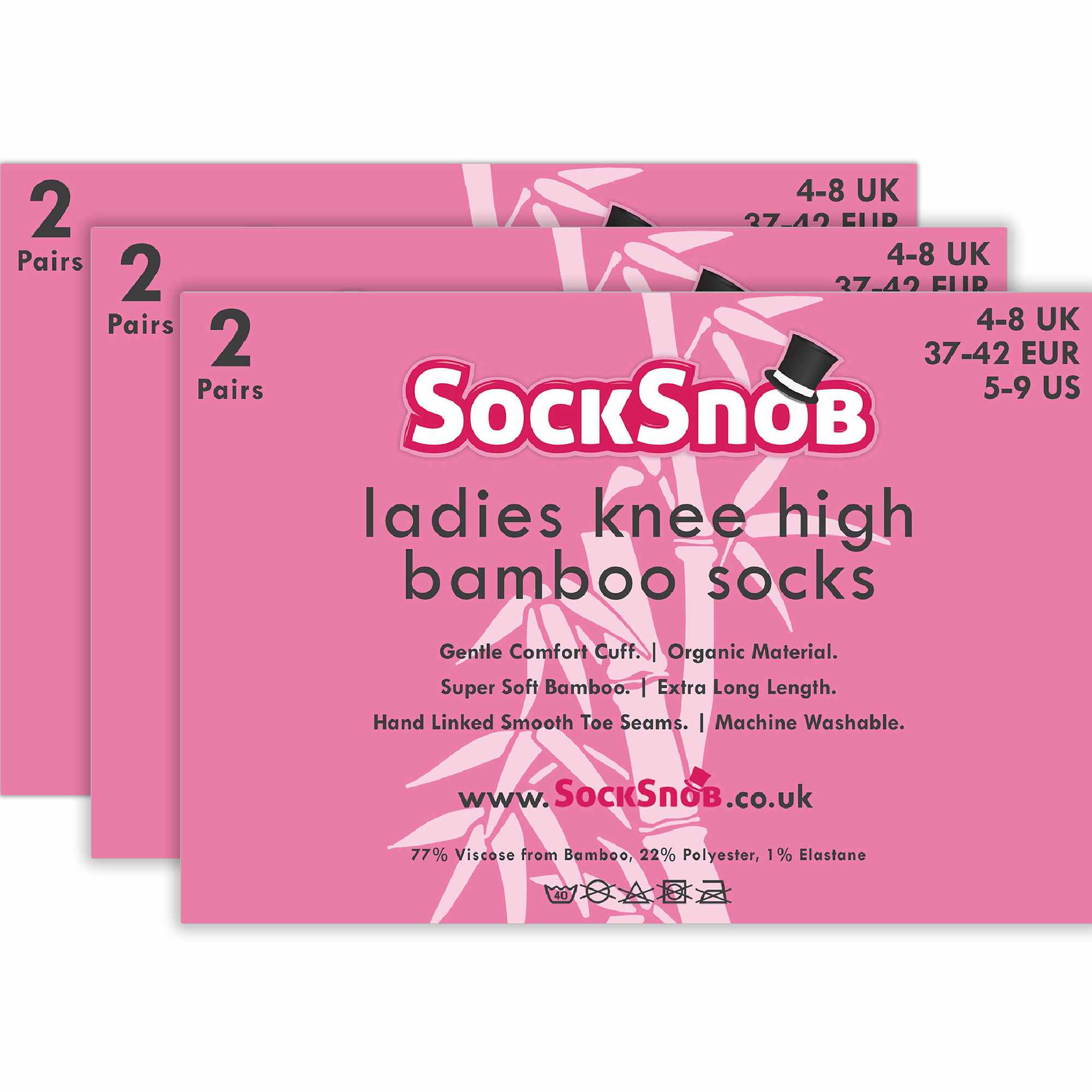 Black Ladies 6 Pairs Long Bamboo Socks | Knee High Plain & Patterned Design Socks, Image 3 of 3