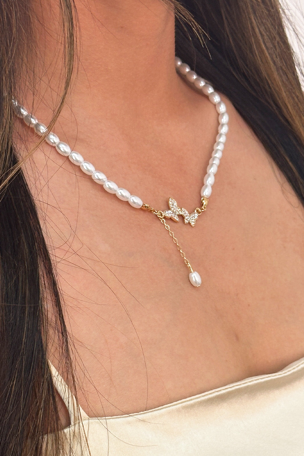 White Butterfly Pearl Chain Necklace - Gift Boxed, Image 1 of 4