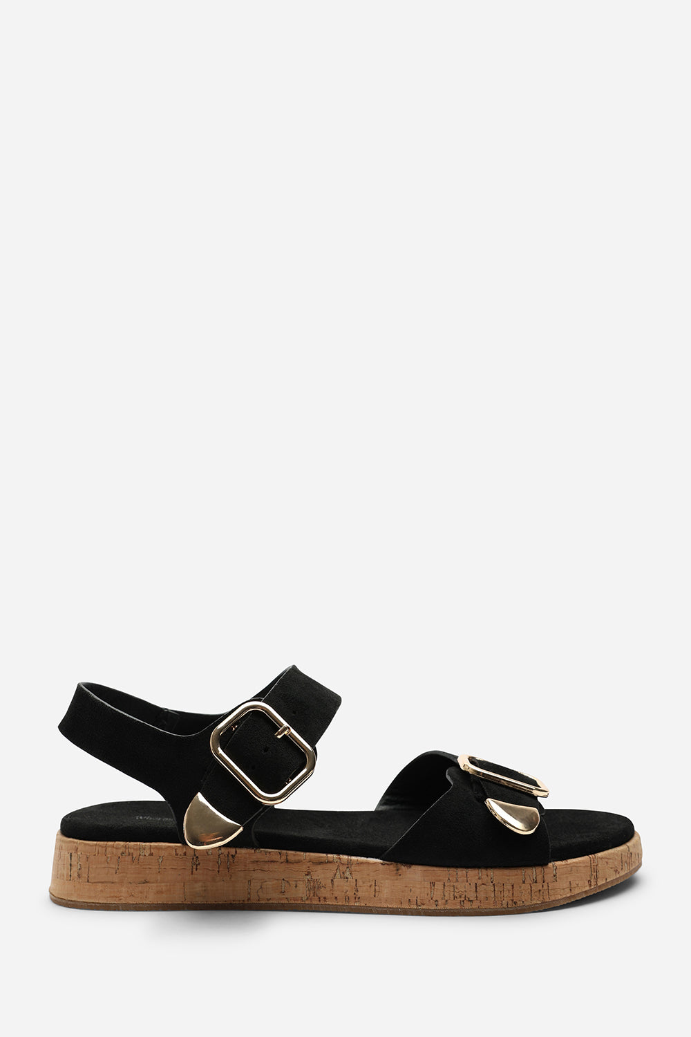 Black Iridia Double Buckle Low Wedge Sandal, Image 3 of 6