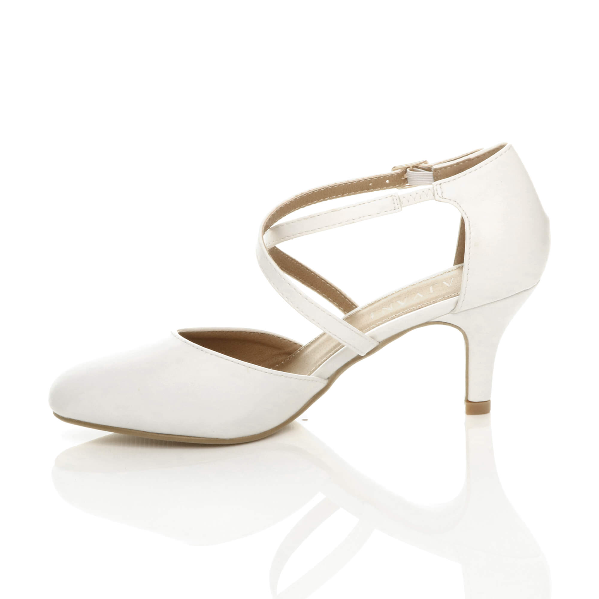 White AJVANI White High Heel Crossed Straps Court Shoes, Image 3 of 6