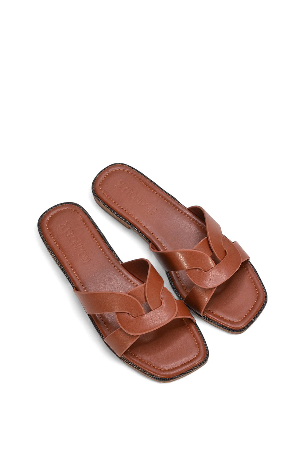 Brown 'Charley' Open Toe Slip On Slider Sandals With Square Toe, Image 5 of 5